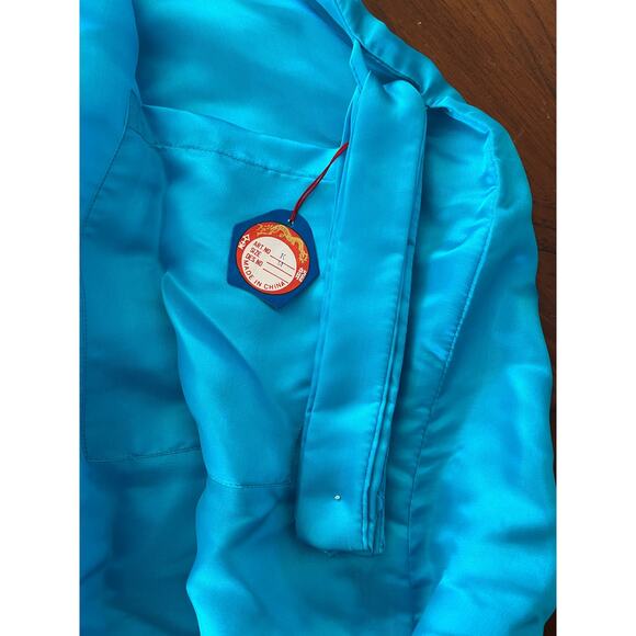 Vintage Golden Dragon Medium Hand Embroidered 100% Silk Chinese Kimono Robe Blue - Picture 7 of 13